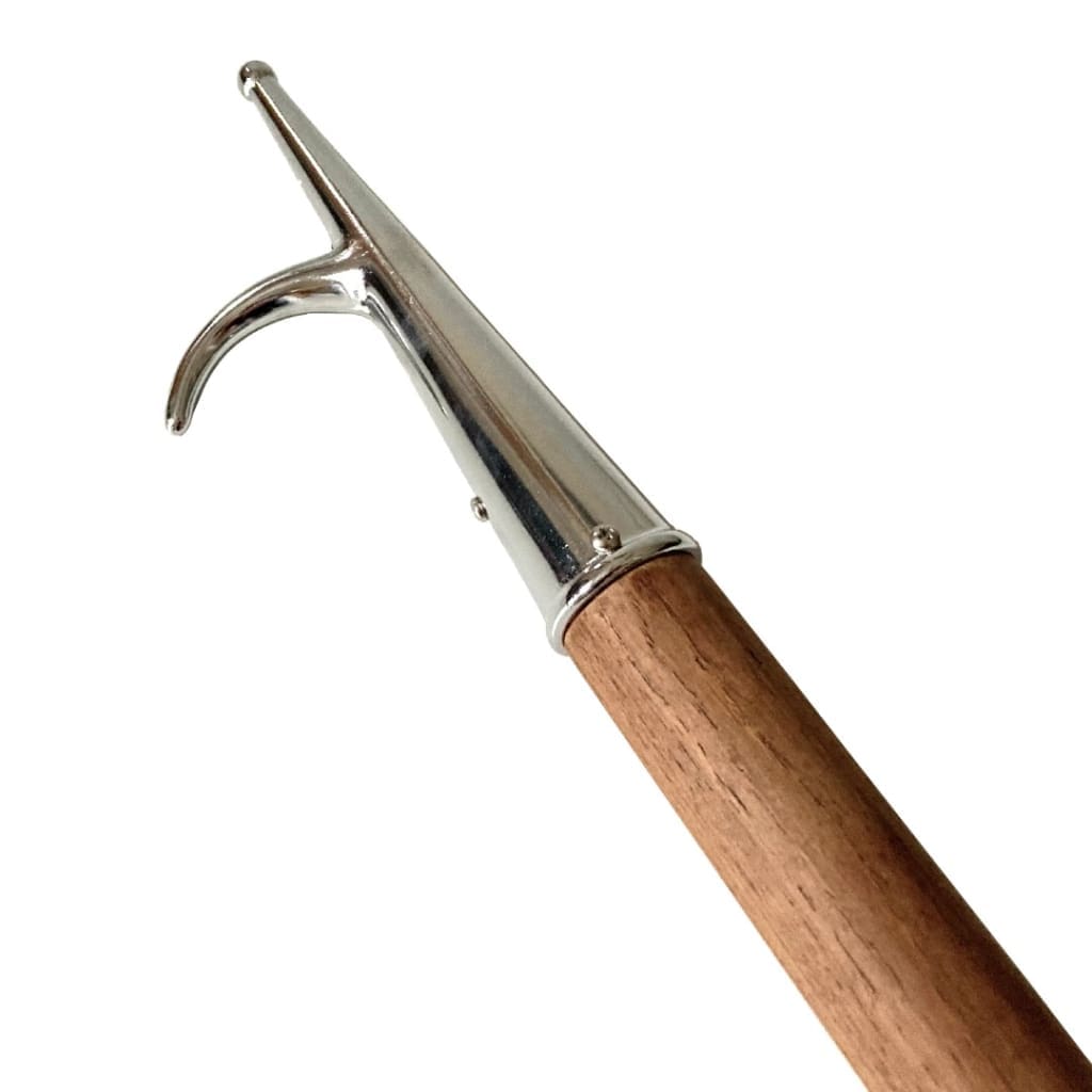 Solid Teak Boat Hook - Chrome Head