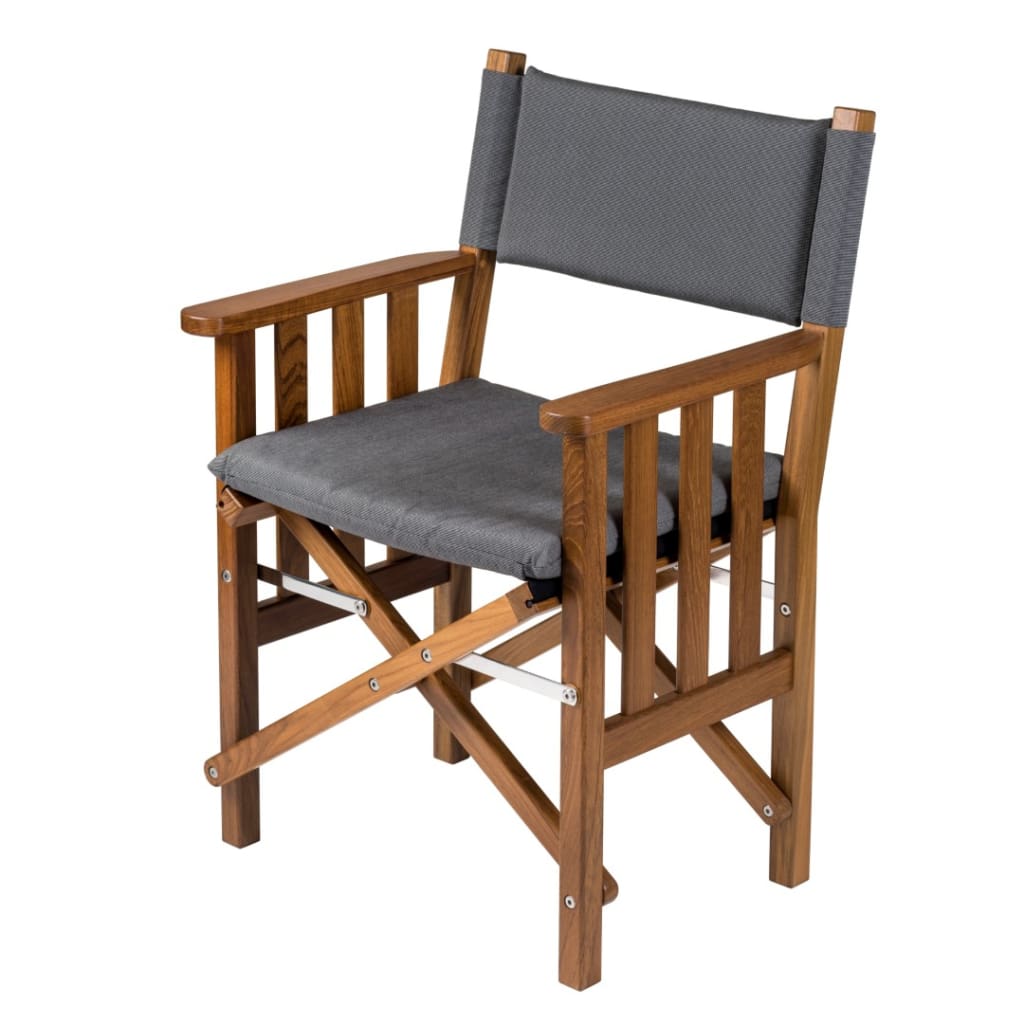 Solid Teak Directors Chair II with Forza Charcoal Cushion