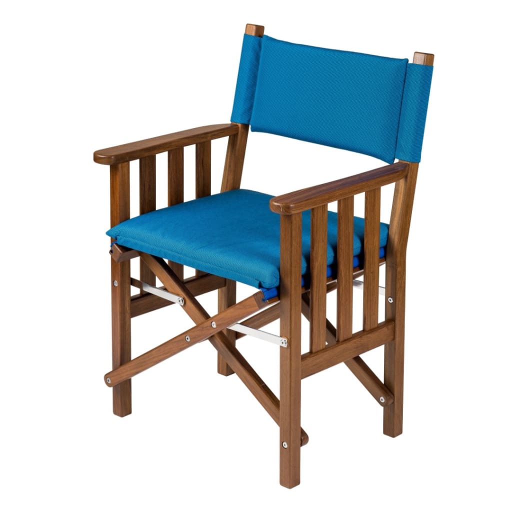 Solid Teak Directors Chair II with Forza Blue Cushion