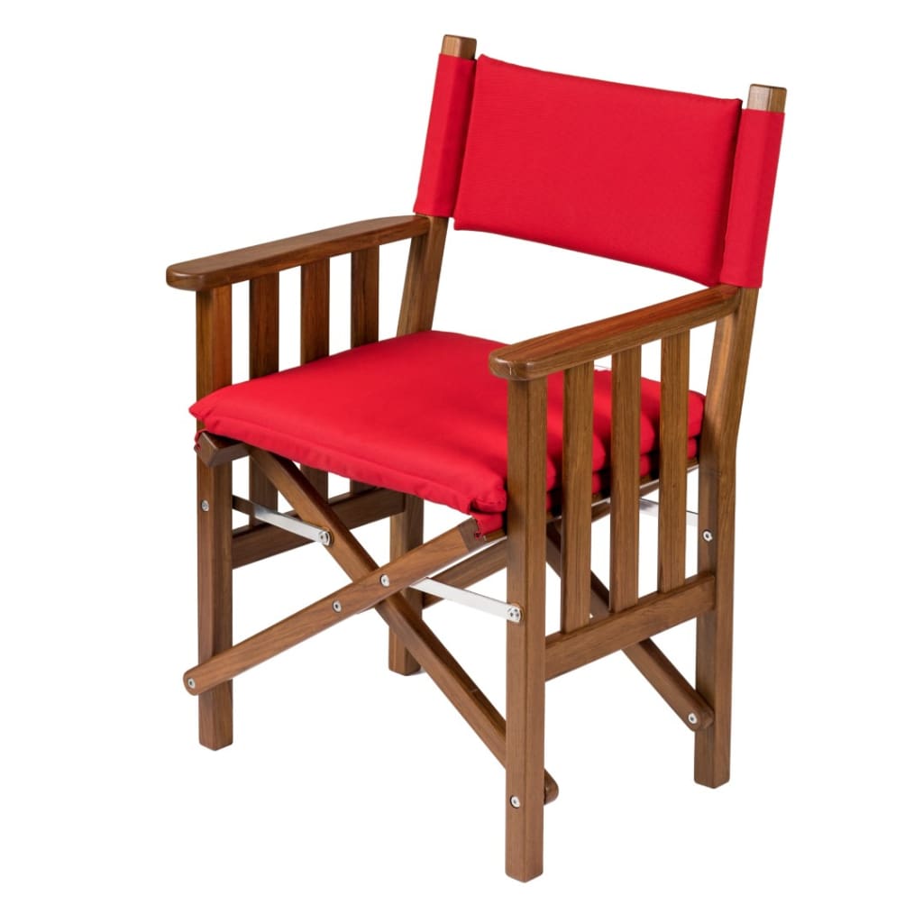 Solid Teak Directors Chair II with Forza Red Cushion