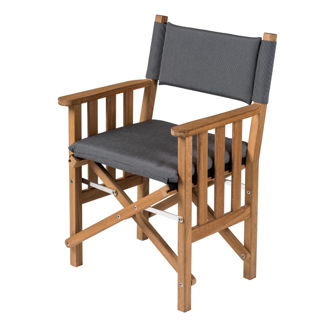 Solid Teak Directors Chair II with Forza Charcoal Cushion - Image 2