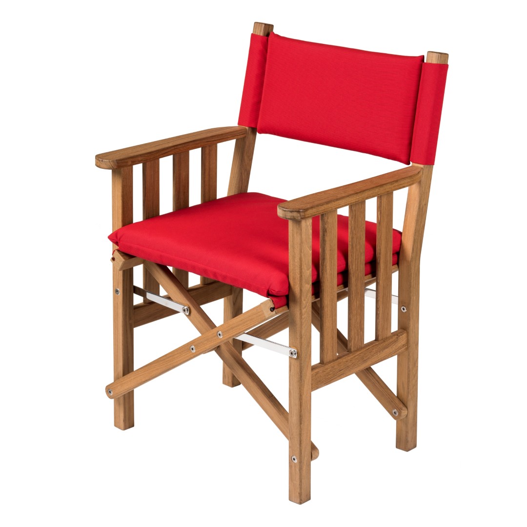 Solid Teak Directors Chair II with Forza Red Cushion - Image 2