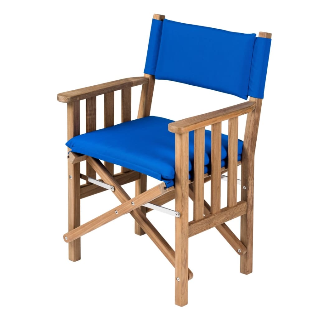 Solid Teak Directors Chair II with Cobalt Cushion