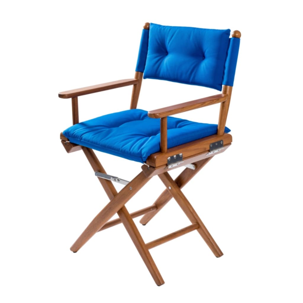 Solid Teak Directors Chair with Cobalt Cushion