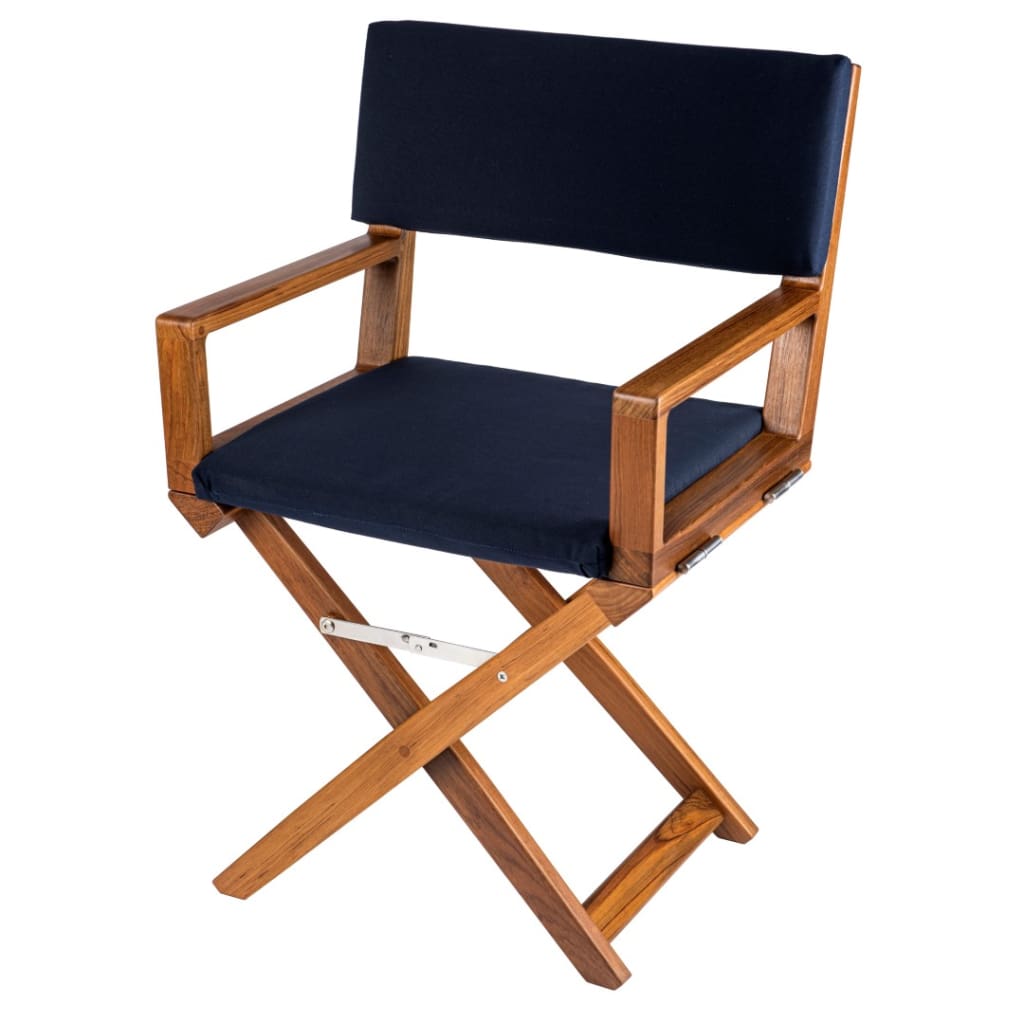 ‘Edge’ Teak Directors Chair with Navy Cushion