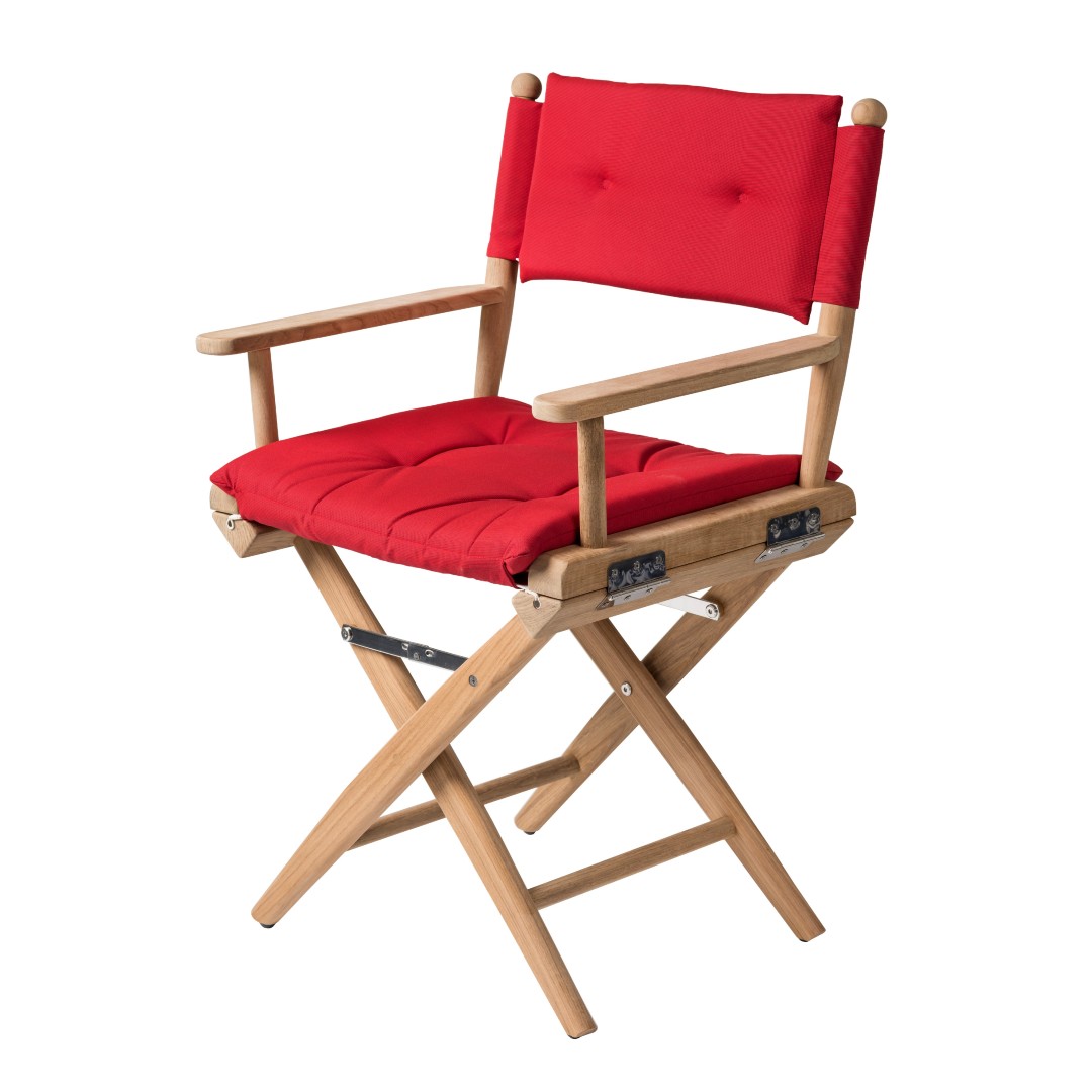 Solid Teak Directors Chair with Forza Red Cushion - Image 2