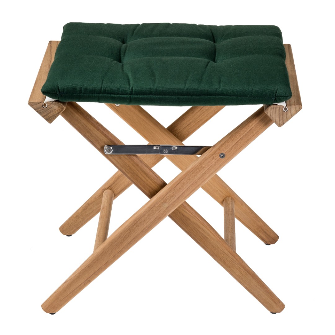 Solid Teak Directors Stool with Green Cushion - Image 2