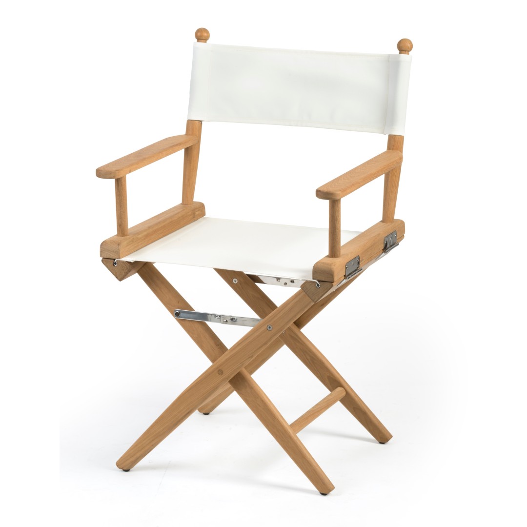 Solid Teak Directors Chair with White Canvas - Image 2