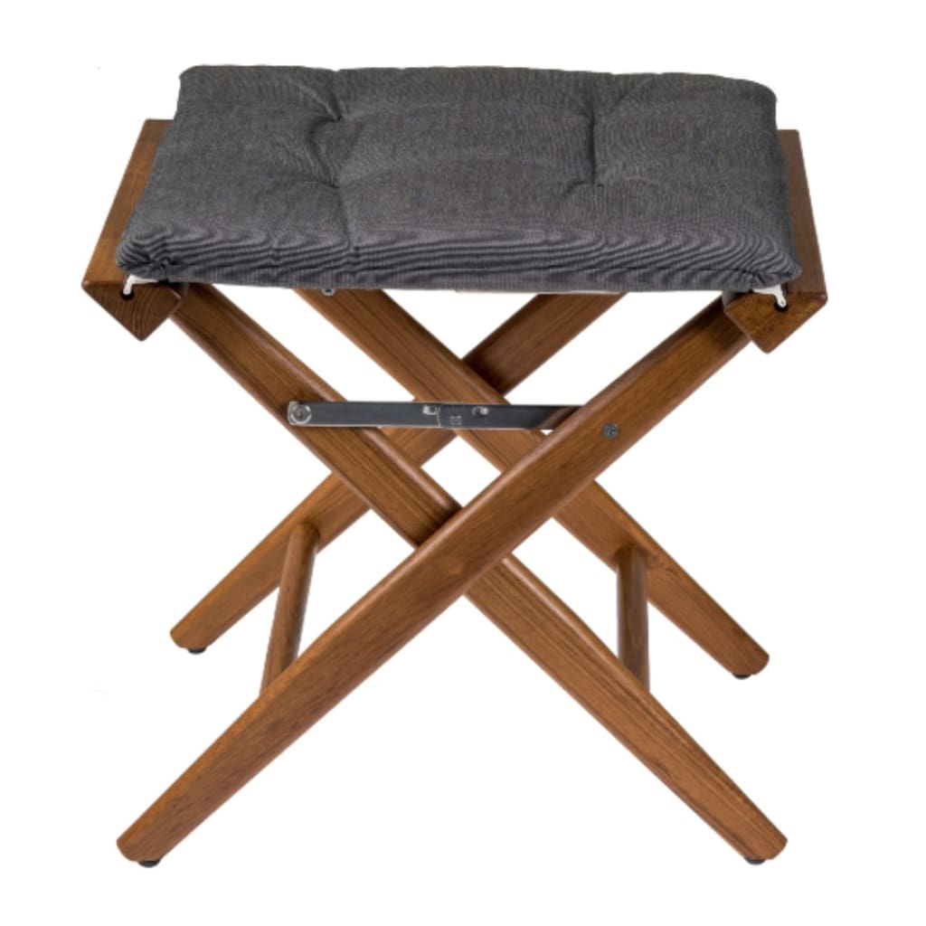 Solid Teak Directors Stool with Forza Charcoal Cushion