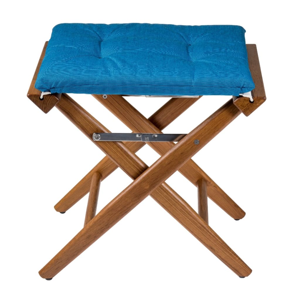 Solid Teak Directors Stool with Forza Blue Cushion