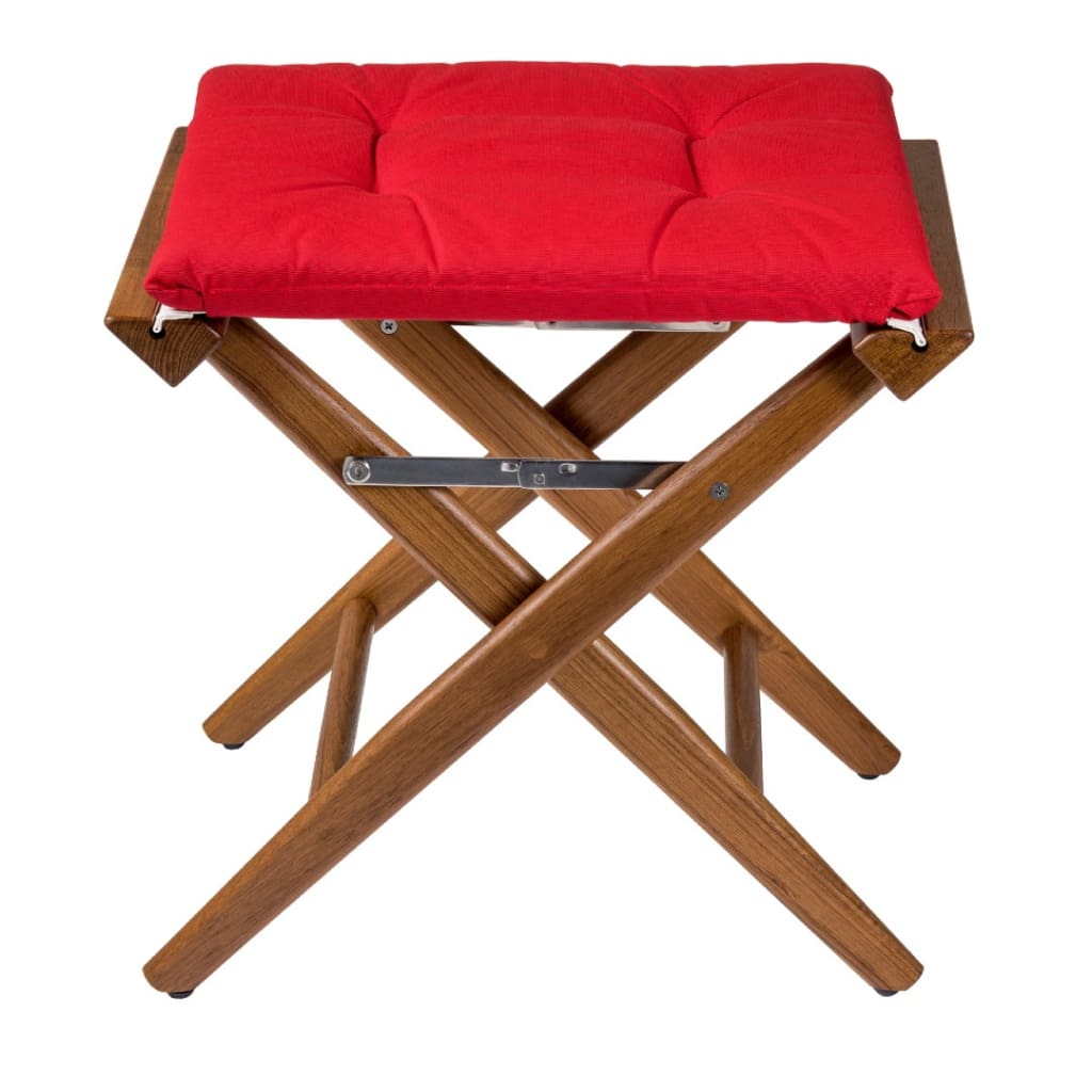Solid Teak Directors Stool with Forza Red Cushion