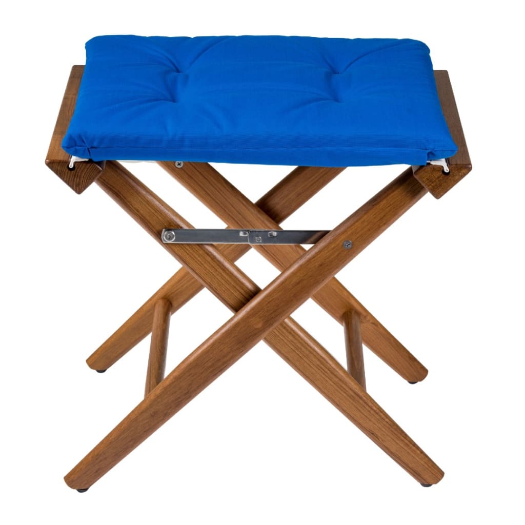 Solid Teak Directors Stool with Cobalt Cushion