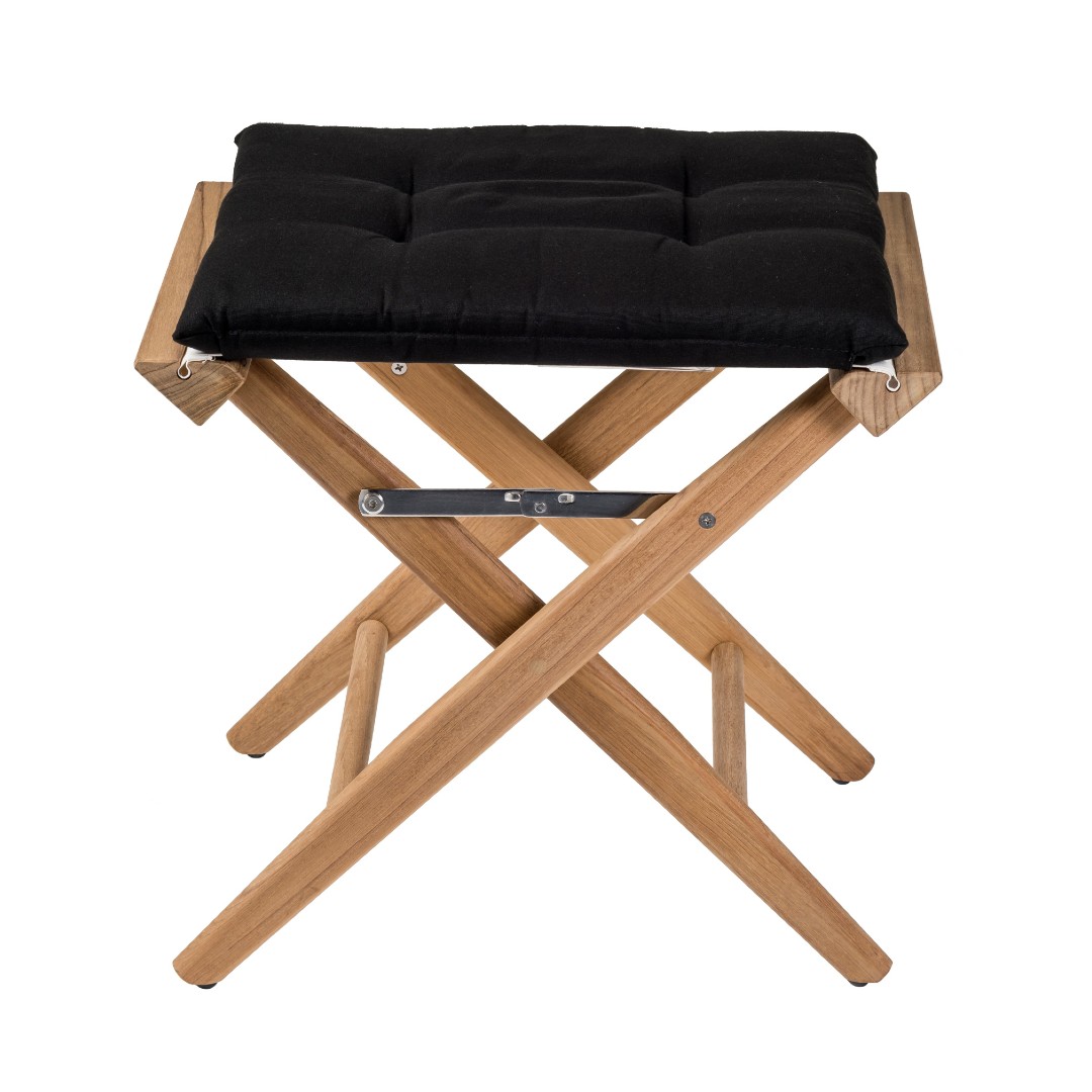 Solid Teak Directors Stool with Black Cushion - Image 2