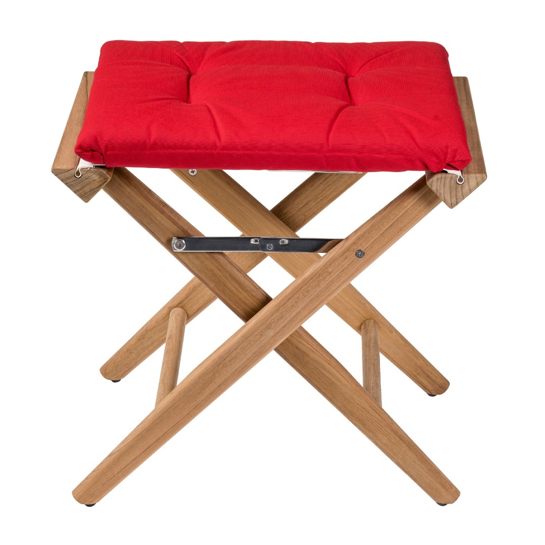 Solid Teak Directors Stool with Forza Red Cushion - Image 2