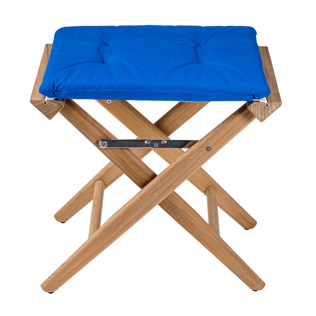 Solid Teak Directors Stool with Cobalt Cushion - Image 2
