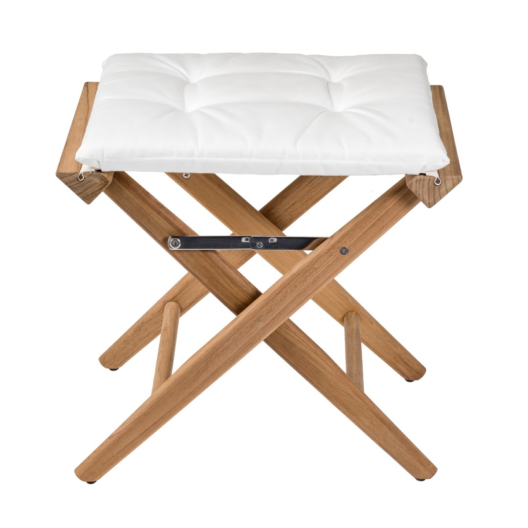 Solid Teak Directors Stool with White Cushion - Image 2