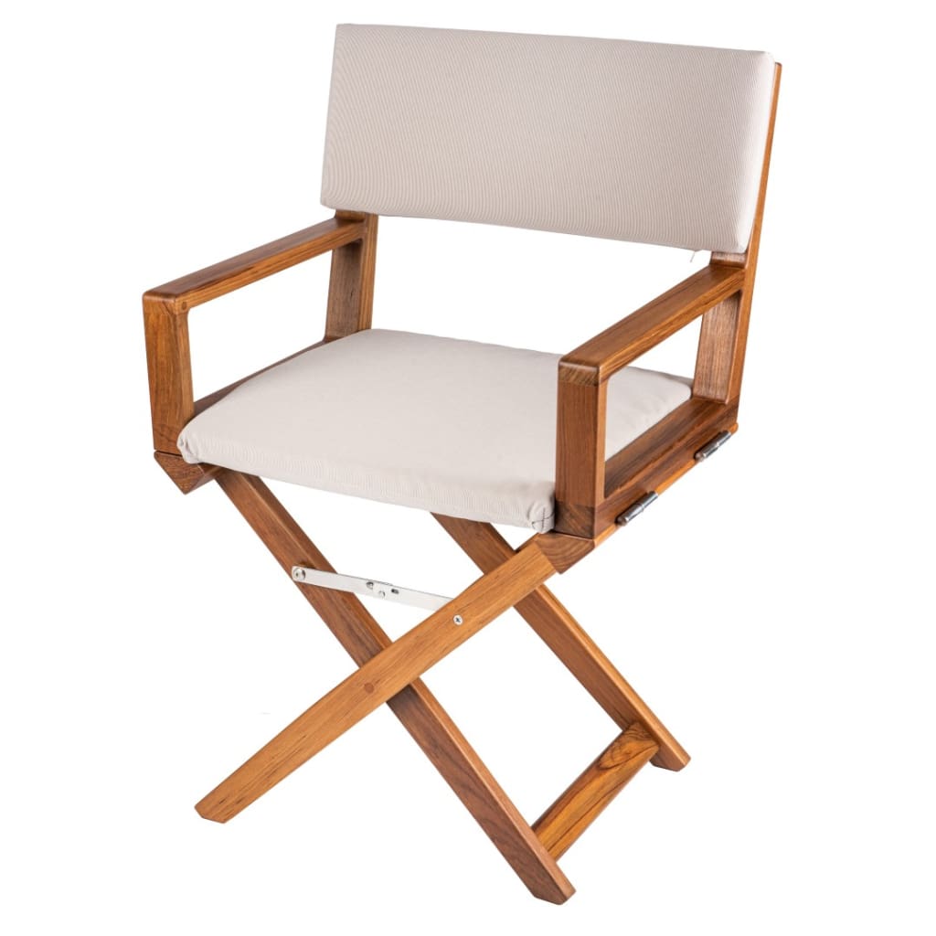 ‘‘Edge’ Teak Directors Chair with Forza Sand Cushion