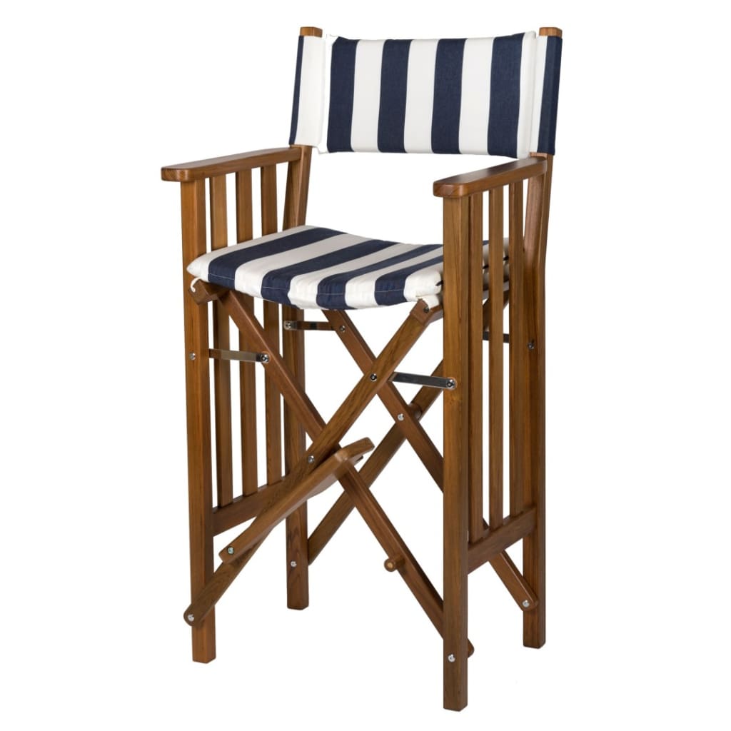 Solid Teak Helmsman Seat II with Navy/White Cushion
